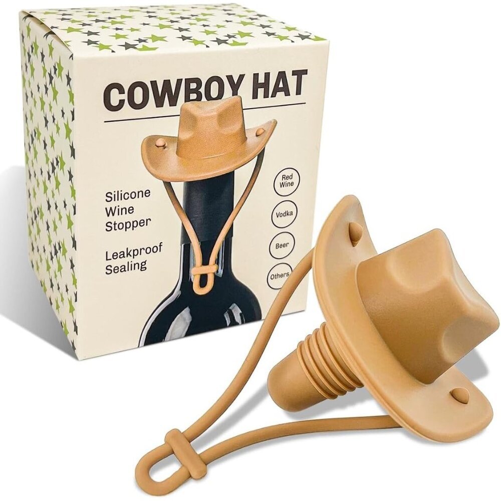 Men's Brown Cowboy Hat Suitable Easy Cool Stylish Silicone Wine Stoppers